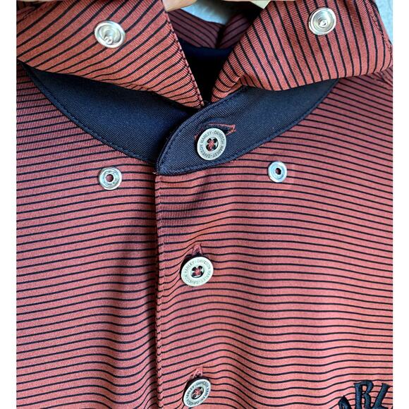 Harley Davidson Houston Mancuso Orange Black Striped Long‎ Sleeved Polo Shirt M - Picture 3 of 11